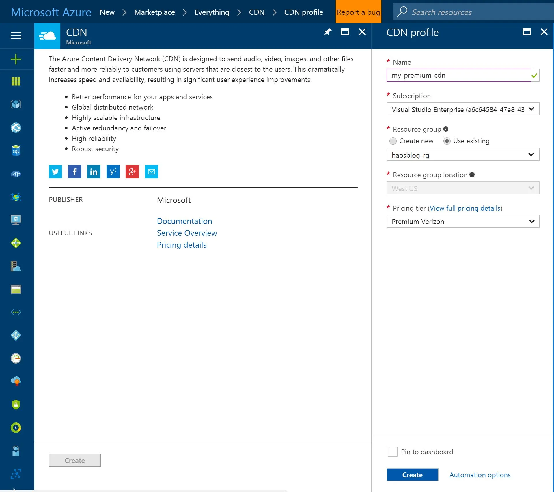 Creating CDN profile